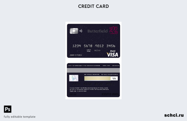 скачать в цифровом формате шаблон карты Visa для банка Barbados Butterfield